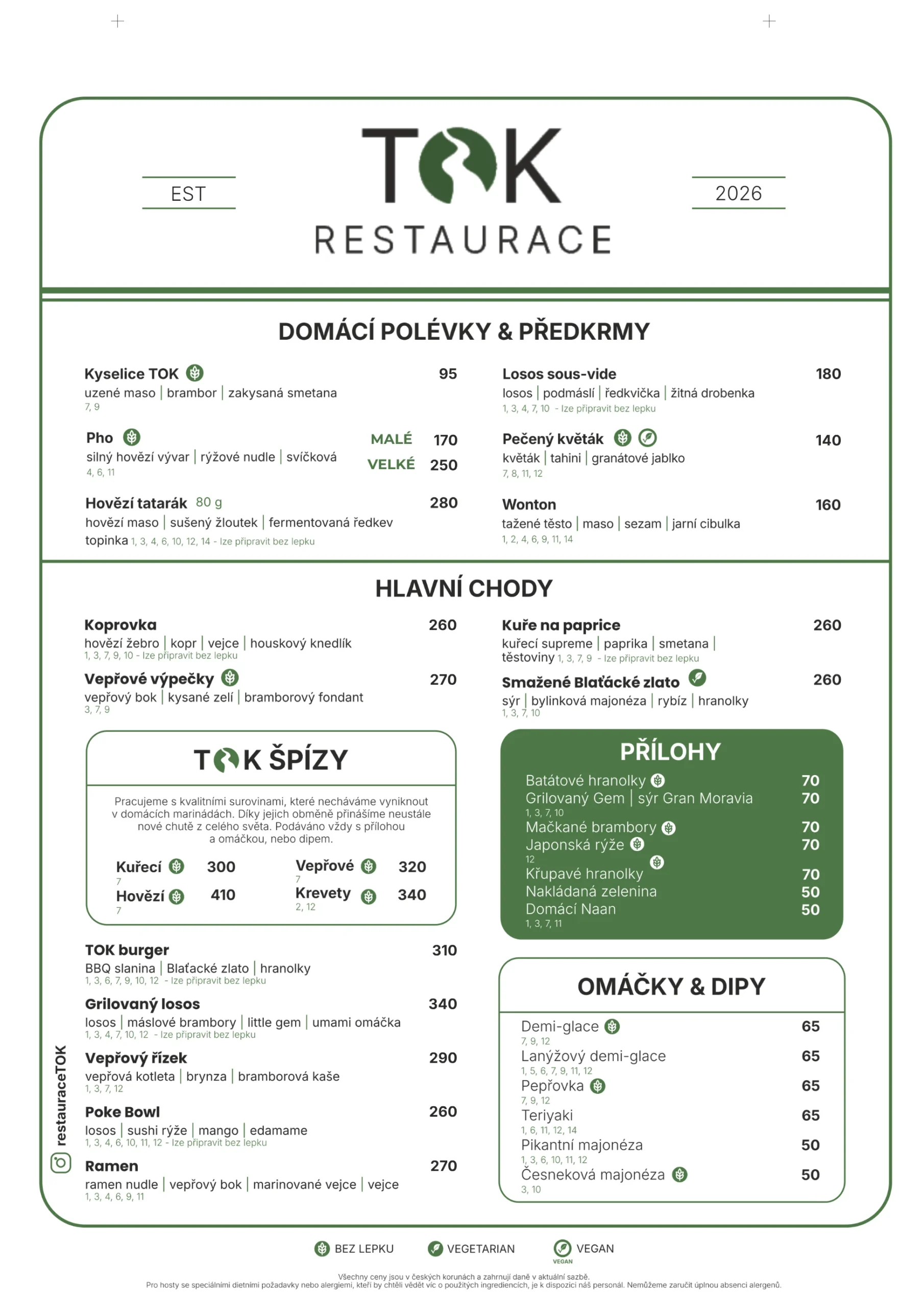 Menu Restaurace TOK
