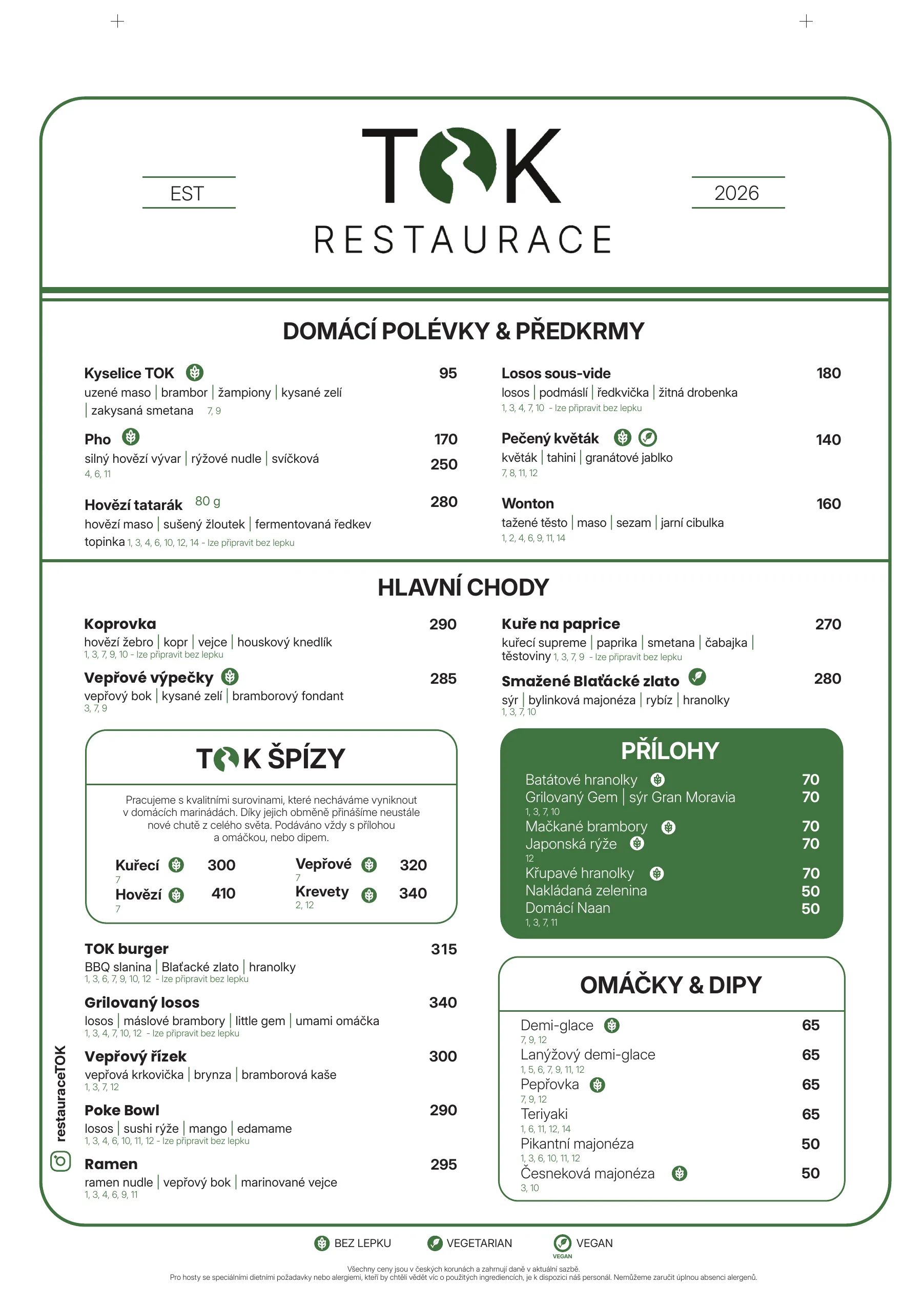 Menu Restaurace TOK