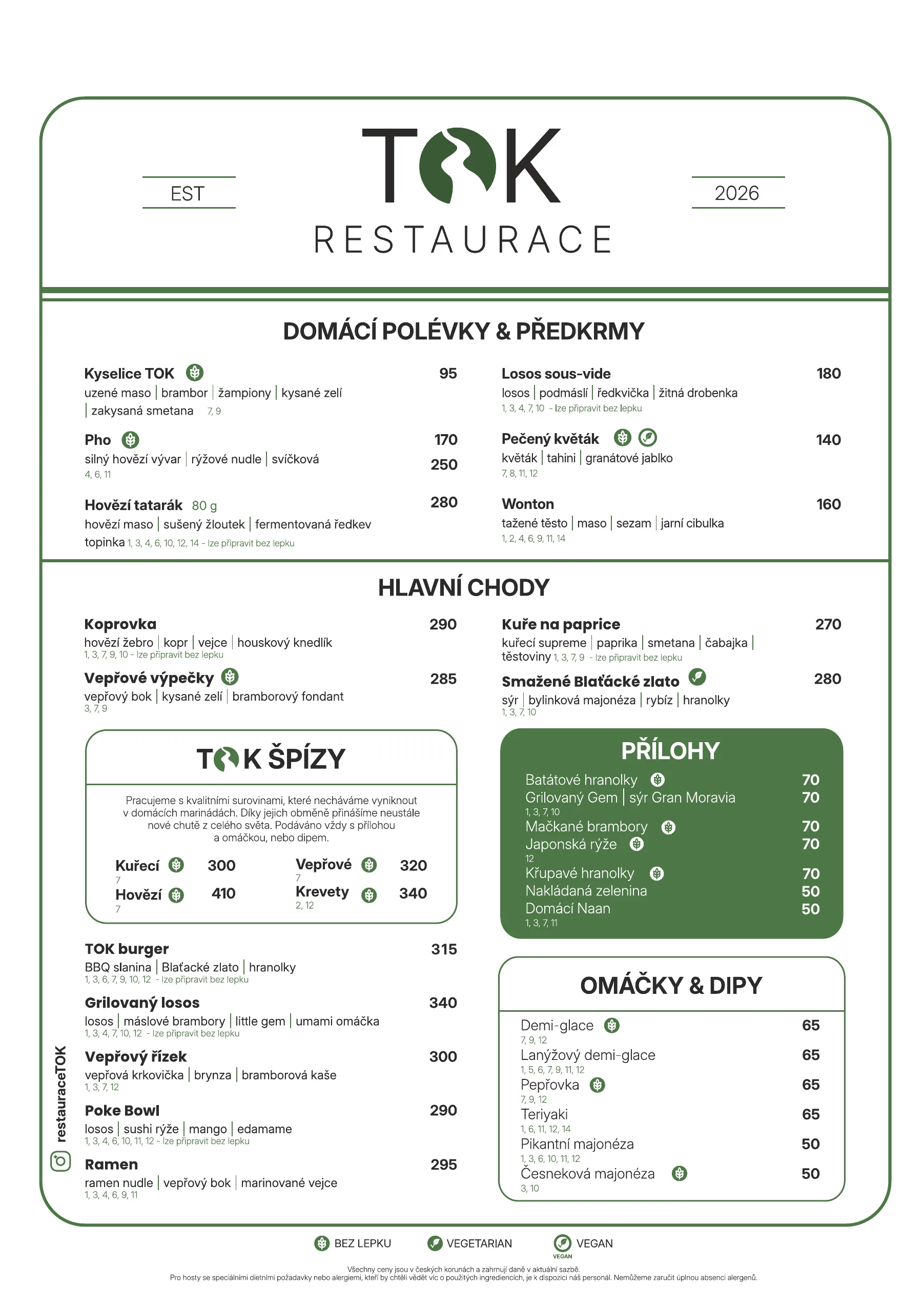 Menu Restaurace TOK