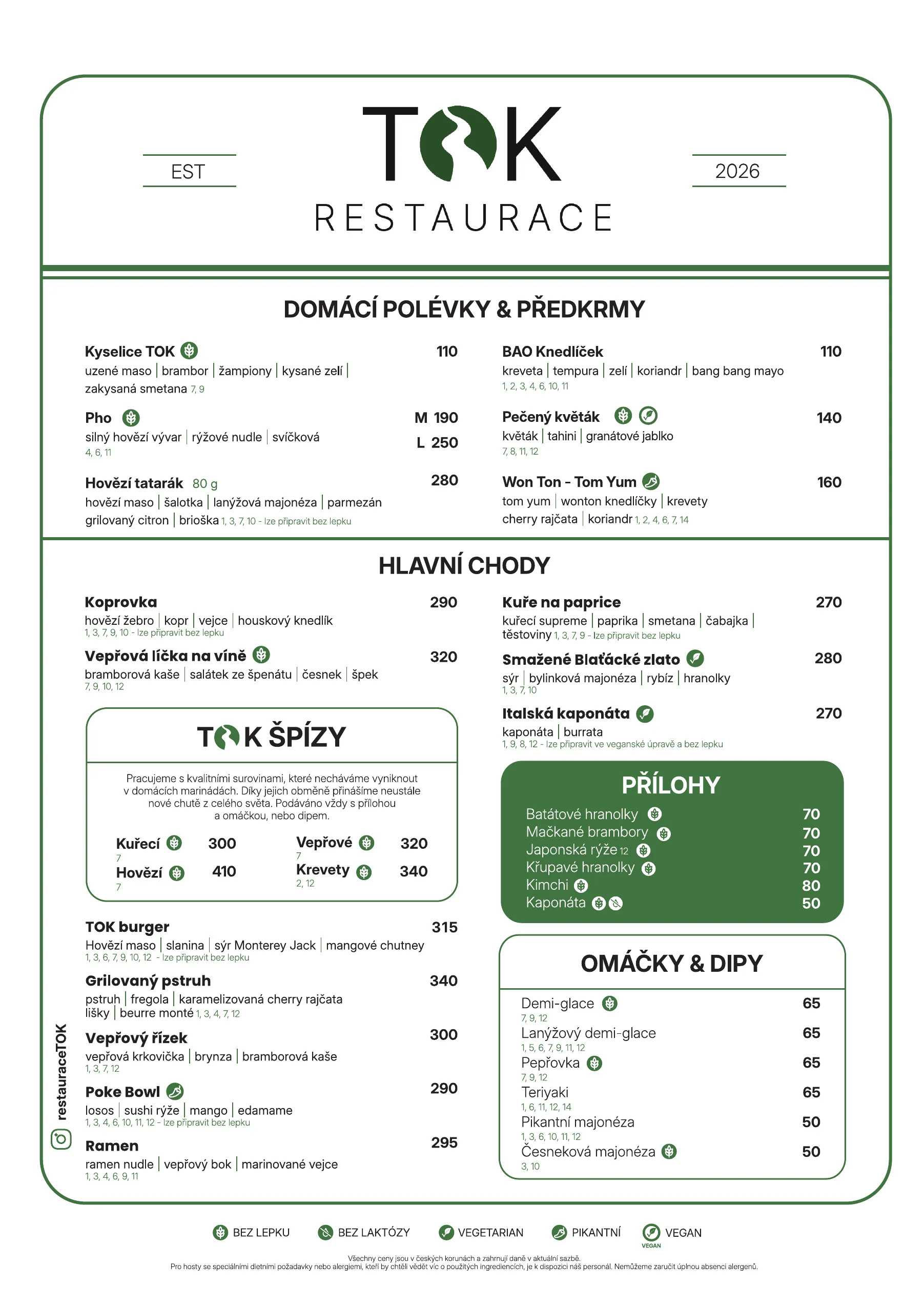 Menu Restaurace TOK