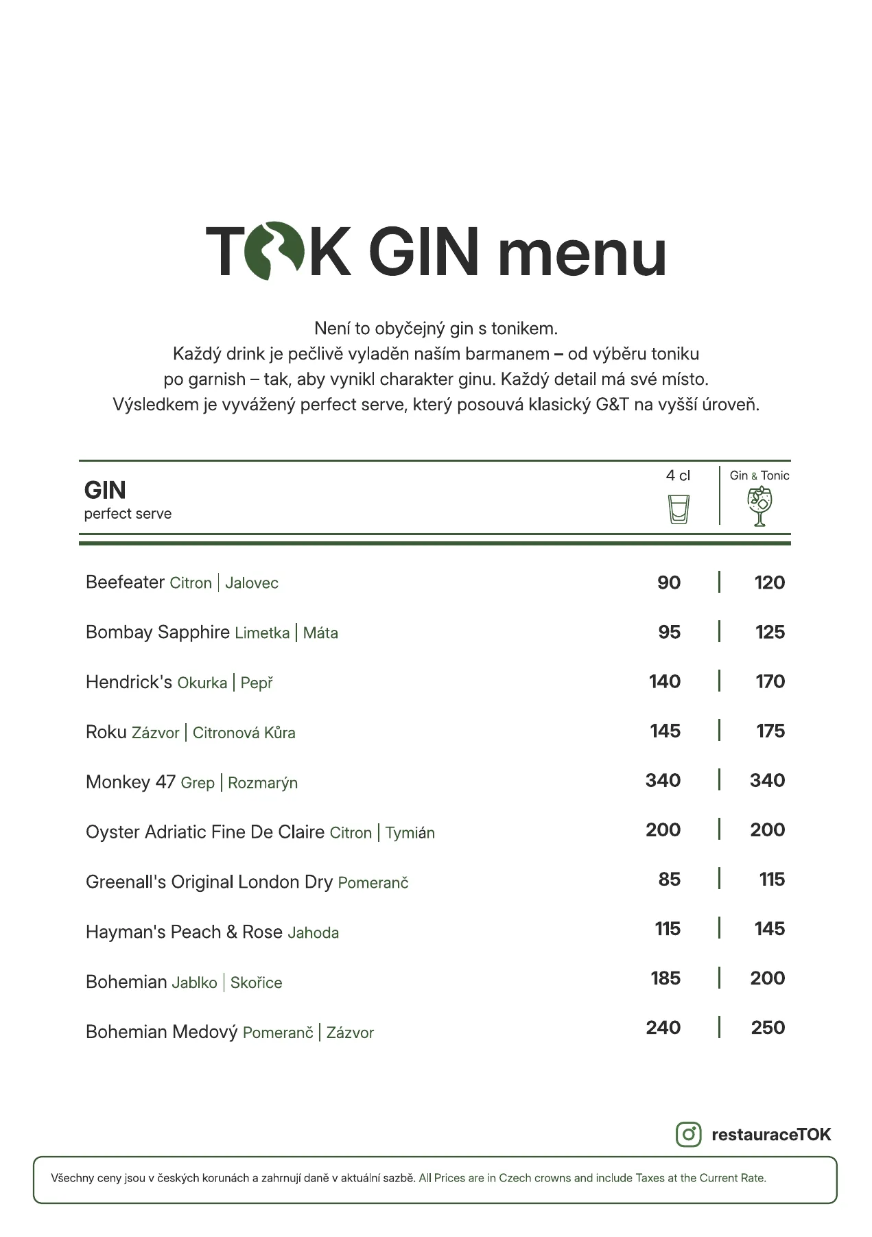 Nápojový lístek Restaurace TOK – strana 2