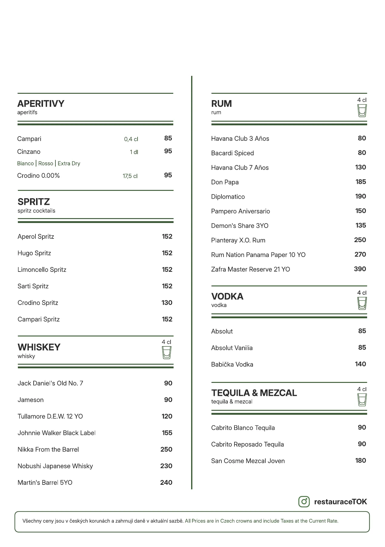 Nápojový lístek Restaurace TOK – strana 3