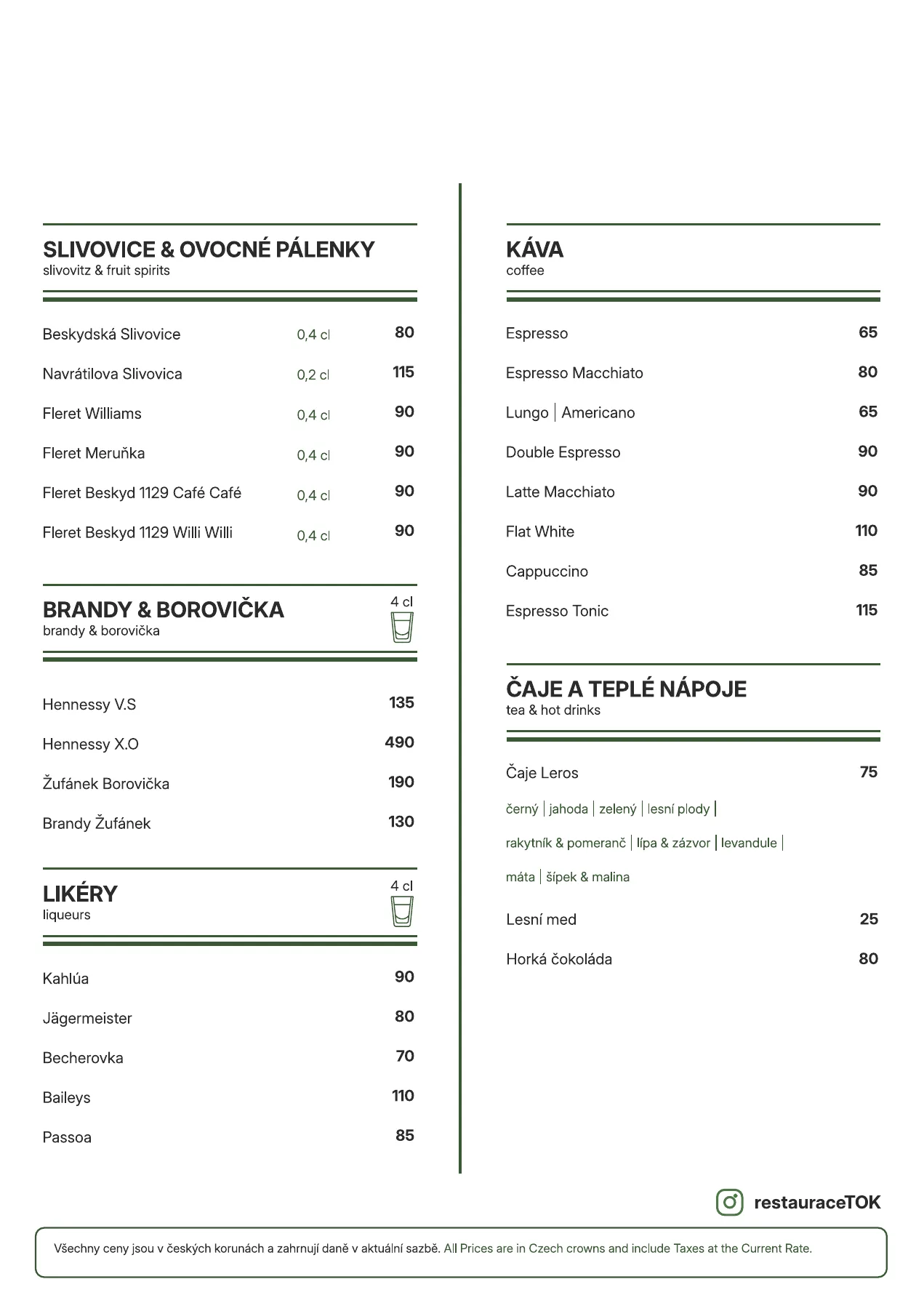 Nápojový lístek Restaurace TOK – strana 4