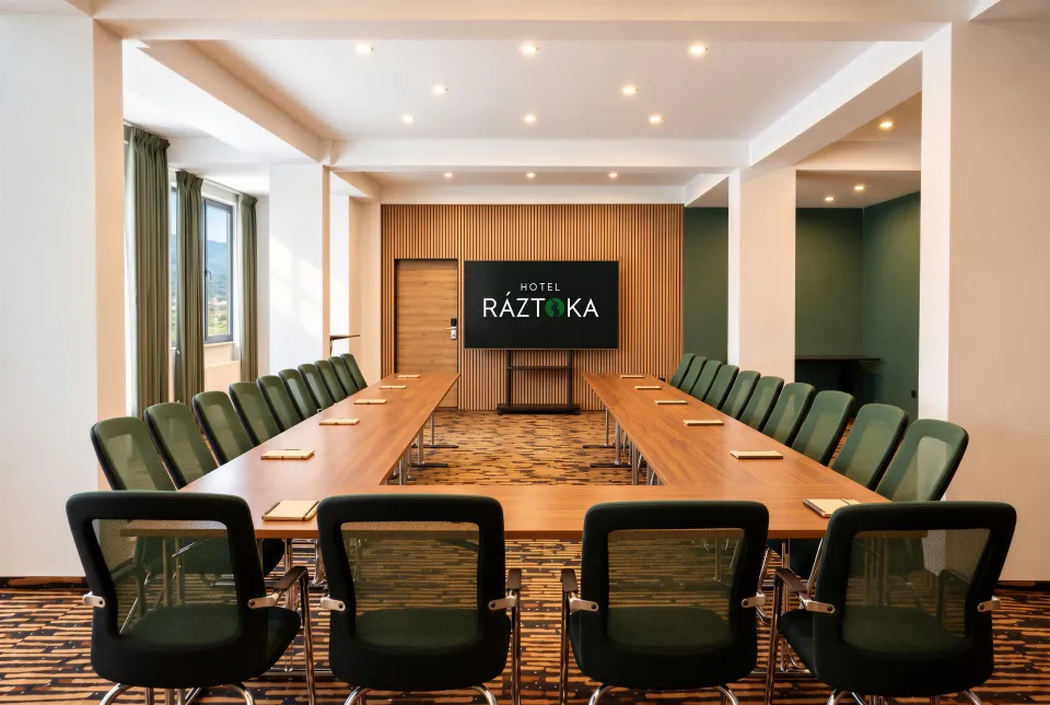 Sál 1 v uspořádání do U s velkou obrazovkou a denním světlem – Hotel Ráztoka